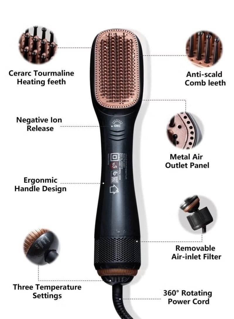Ceramic Hair Dryer & Styler 2-in-1 – Fast Drying, Frizz-Free Smooth Hair, Adjustable Heat & Speed, Lightweight Ergonomic Design, Black/Beige