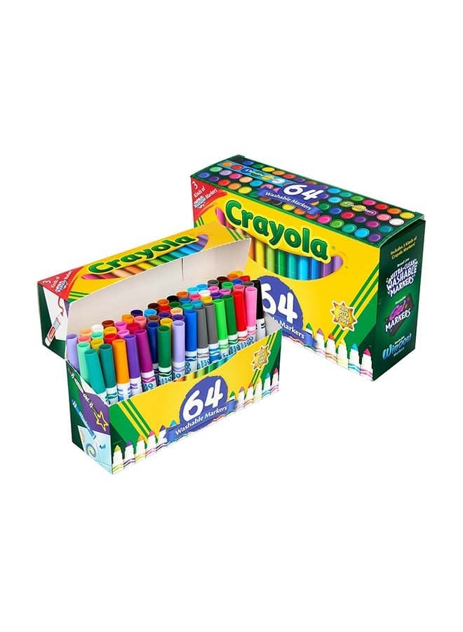 Washable Marker Set, 48 Broad Line Markers for Kids, 8 Gel Markers, 8 Window Markers, Gifts for Boys & Girls, Ages 3+