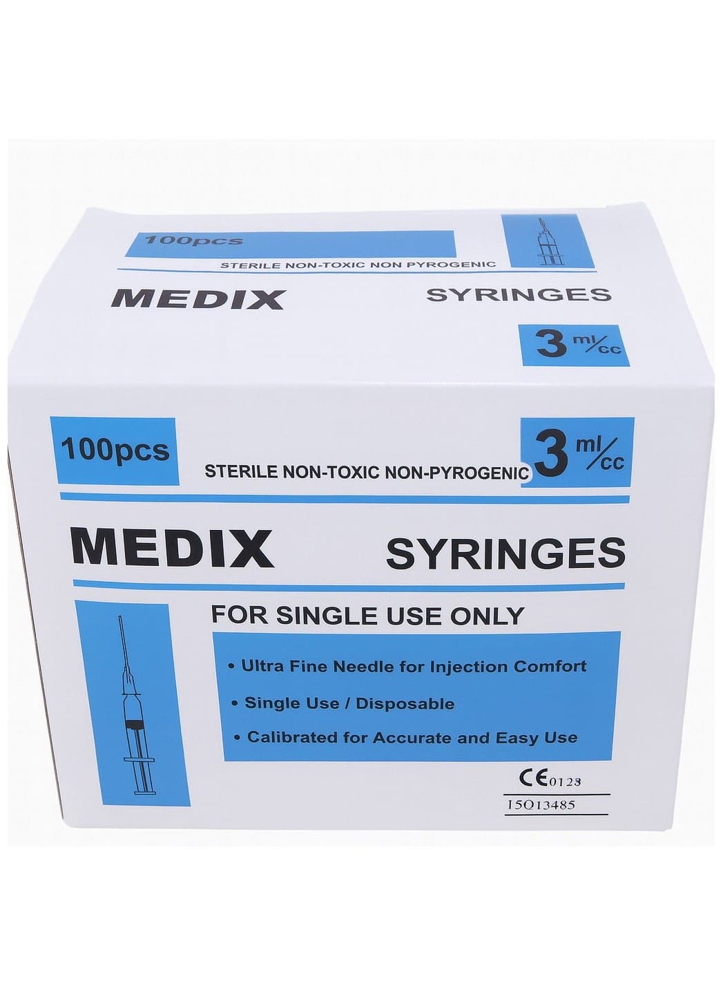 MEDIX 3 mL Syringe 23 G × 1¼ – 100-Pack (Single-Use, Latex-Free, CE)