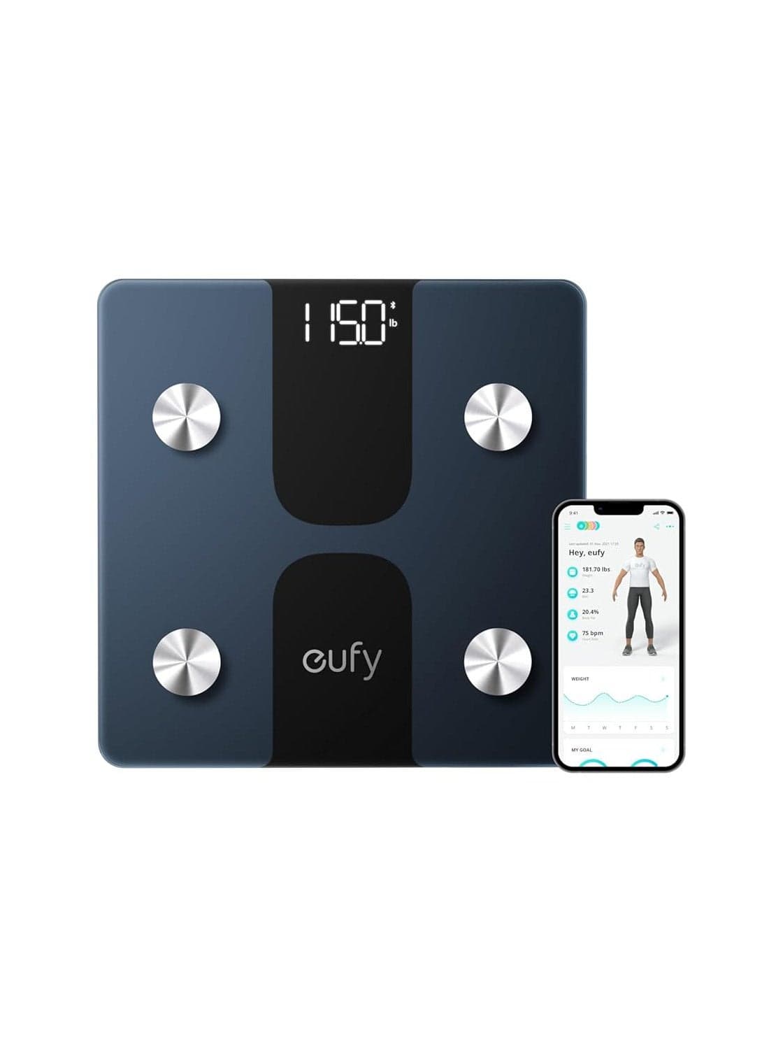 eufy Smart Scale C1 with Bluetooth, Body Fat Scale, Wireless Digital Bathroom Scale, 15 Measurements, Weight/Body Fat/BMI, Fitness Body Composition Analysis, Black, lbs/kg