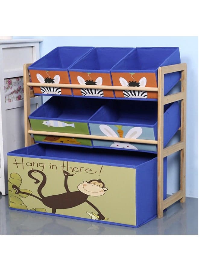 Solid Wood Toy Organizer Rack With 6 Toy Storage Bins Multi Bins Toy Storage For Nursery Kids Baby Can Be Placed In The Living Room Kids Room