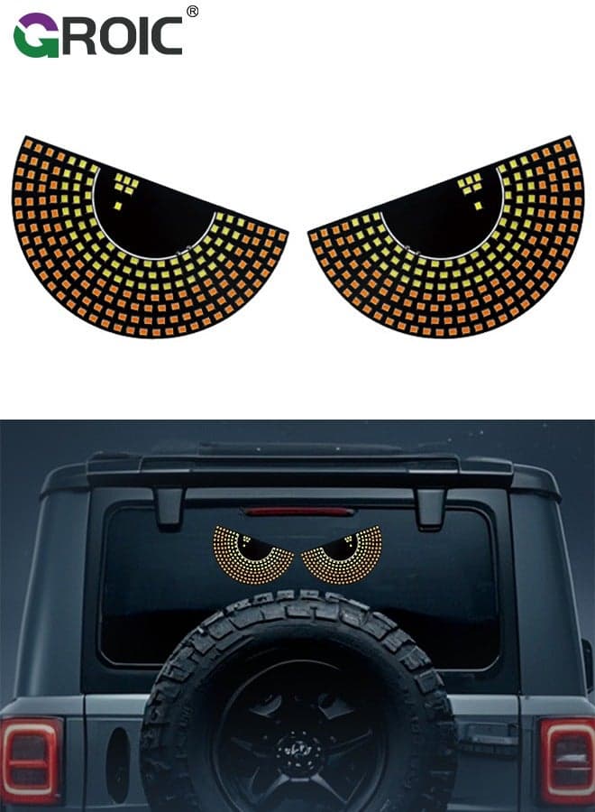 Devil Eyes Light for Cars, Blinking Dynamic LED for Car Truck Windshield, Animated Glowing Car Eye Light for Windshield, Rear Window Light for Car, Store, Party (Yellow White Semicircle 1 Pair)