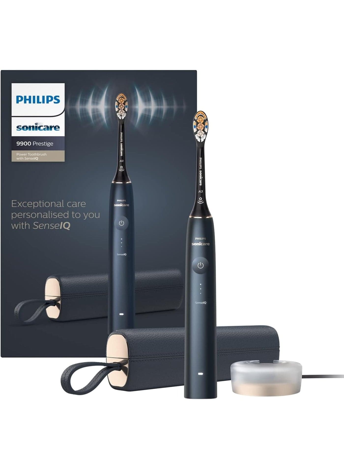 Philips Sonicare Power Electric Toothbrush 9900 Prestige with SenseIQ, Adapts, Cares, AI-Powered Sonicare App, USB Travel Case & Charging Stand, Midnight Blue, HX9992/12