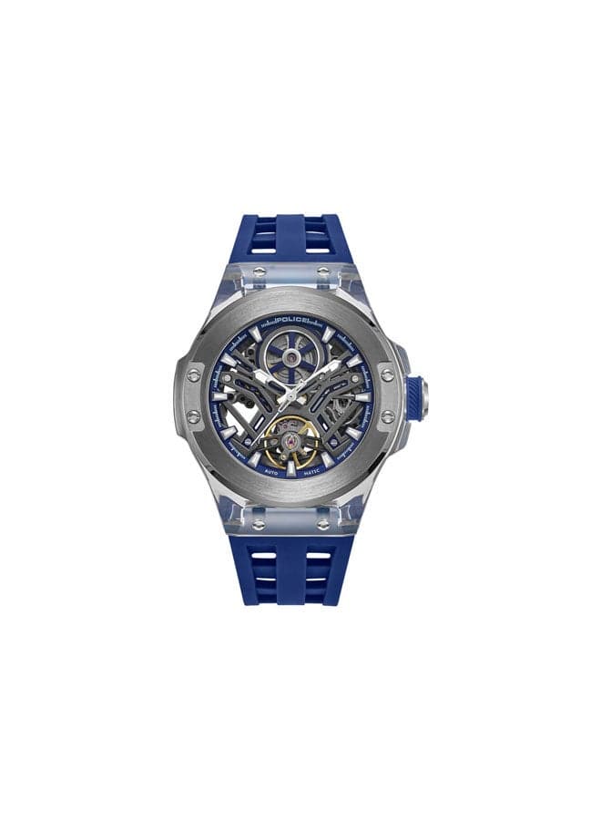 Men Cyclone Gunmetal Dial Blue Silicone Strap Automatic Watch - 43.5mm