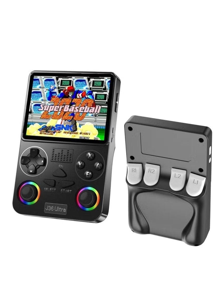 J36 Ultra Portable Retro Game Console 3.5 Inch IPS Screen Built-in 20000+ Classic Games 64GB Memory Card 20+ Emulator Support 3000mAh Rechargeable Battery Handheld Video Gaming System Black