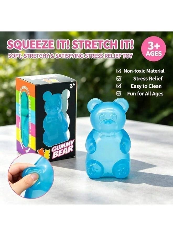 Squishy Gummy Bear Stress Balls, Fidget Squishy Toy with Soft High Density Gel, Ultra Soft Squeeze Balls for Kids Adults Anxiety Relief, Calming Students Classroom Prizes Calming Kids Adults, Blue