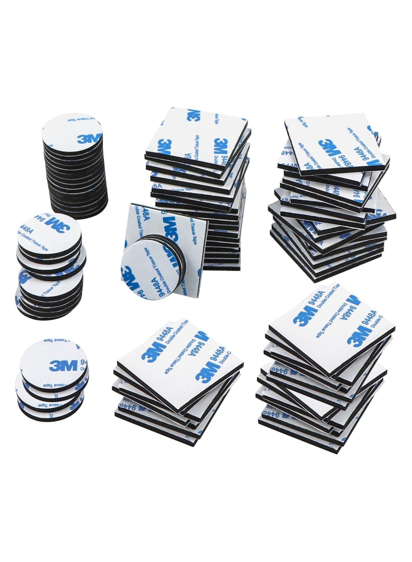 100 Pcs Heavy Duty Double Sided Strong Adhesive Foam Pad Tape for Holding Picture, Light, Hooks, Square & Round