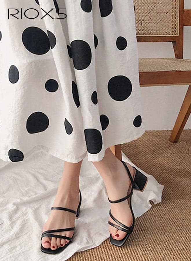 Women's Heeled Sandals, 5.5cm Mid Heel Sandals, Strappy Block Chunky Heels for Women, Fashion Square Open Toe Slip On Sandals, Ladies Pump Heeled Sandals, Dress Slide Sandals Shoes Summer Heels, Elegant Dressy Sandals for Wedding/ Party/ Work/ Shopping/ Vacation / Daily Wear, Classic Womens Footwear