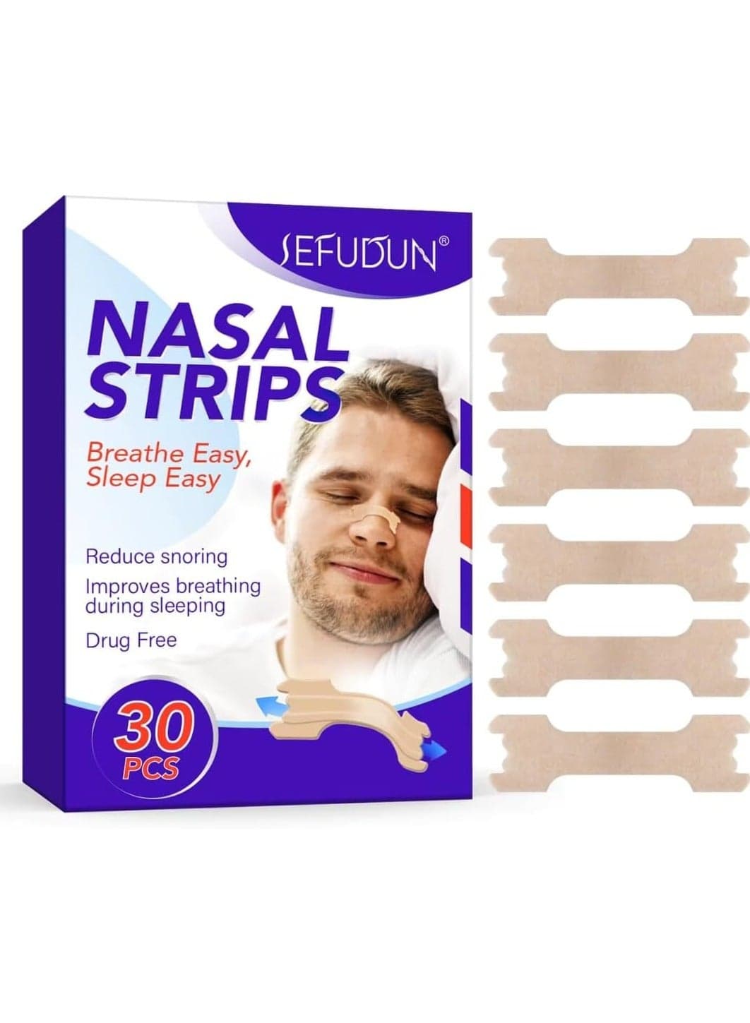 Nasal Strips, Breathe Nose Strips to Reduce Snoring and Relieve Nose Congestion Works Instantly to Improve Sleep, Relieve Nasal Congestion Due to Colds & Allergy, 11.5*2.5*15.3 cm(30Pcs)