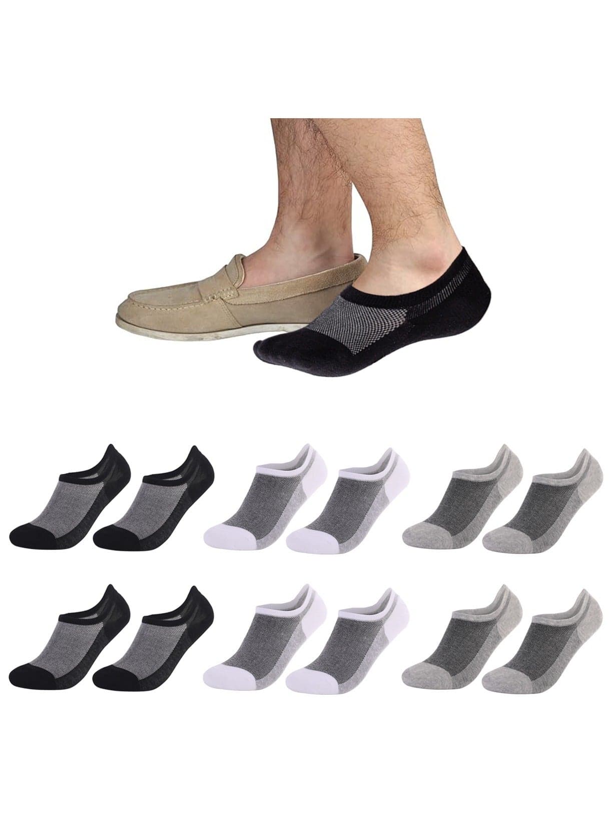 6ps men's cotton socks (M size 38-43) (black, white, gray)