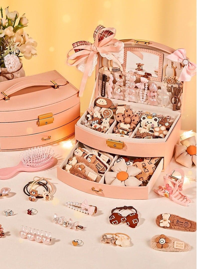 Children Princess Dress Up Hair Gift Box Set,123PCS Head-dress Earrings And Necklace Set,For 3 Years+,New Year & Birthday & Children's Day for Girls