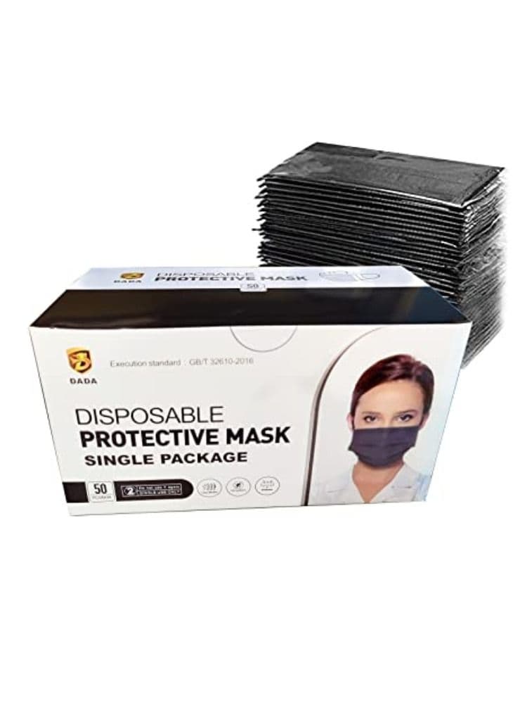 50-Pieces 3 Ply Disposable Face Mask For Adults Individually Packed Black