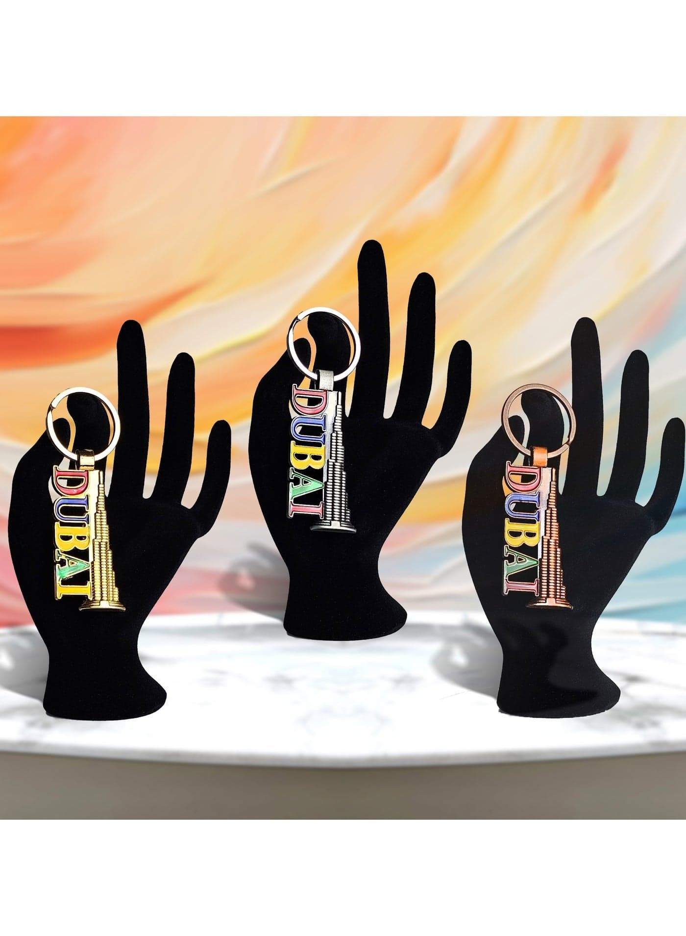 3 Pcs Dubai Keychain Set – Burj Khalifa with Colorful Dubai Font
