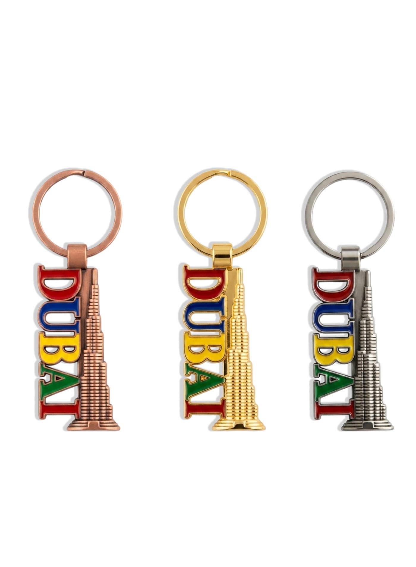 3 Pcs Dubai Keychain Set – Burj Khalifa with Colorful Dubai Font