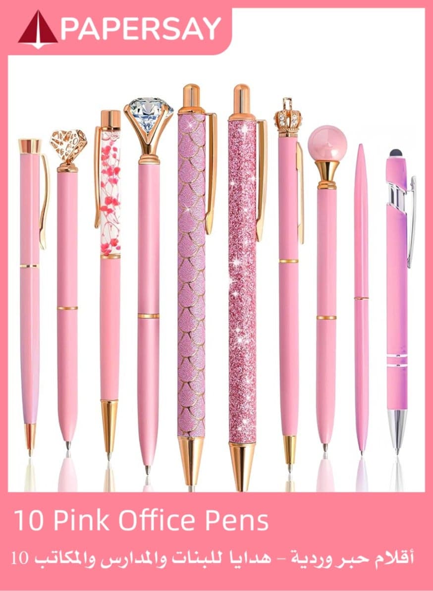 10 Pcs Ballpoint Pen for Women and Girls, Fancy Black Ink Pens,Metal Crystal Diamond Pen Glitter Pen, Gifts for Journaling , Office Desk Supplies, School Stationery Supplies.(Pink)