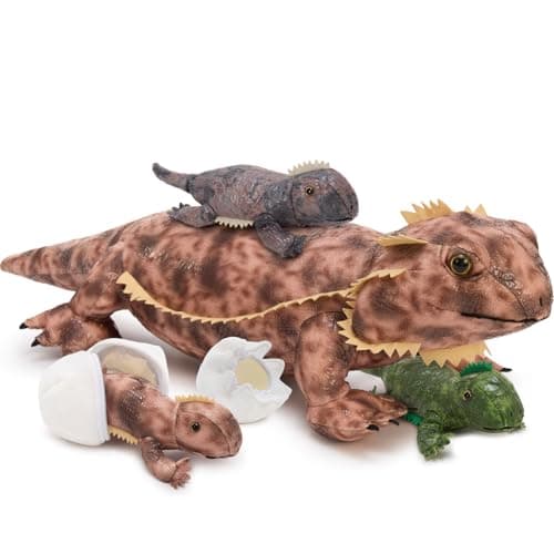BENINY 6 Pcs Bearded Dragon Lizard Stuffed Animal Large Yellow Iguana Plush Toy 28 with 3 Babies Reptile Gift Set for Boys Girls Kids