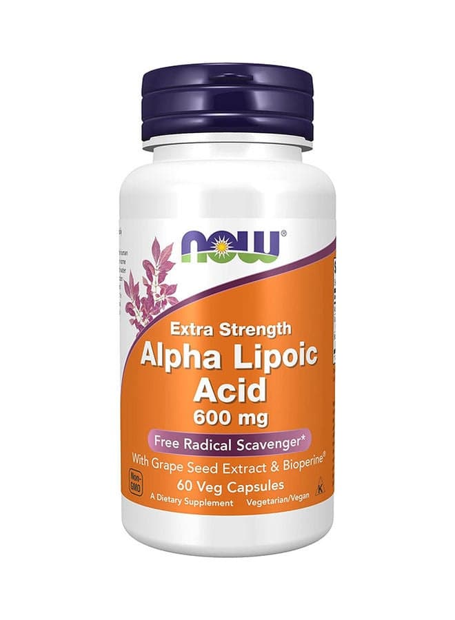 Alpha Lipoic Acid 600 Mg, Extra Strength With Grape Seed Extract And Bioperine 60 Veg Capsules