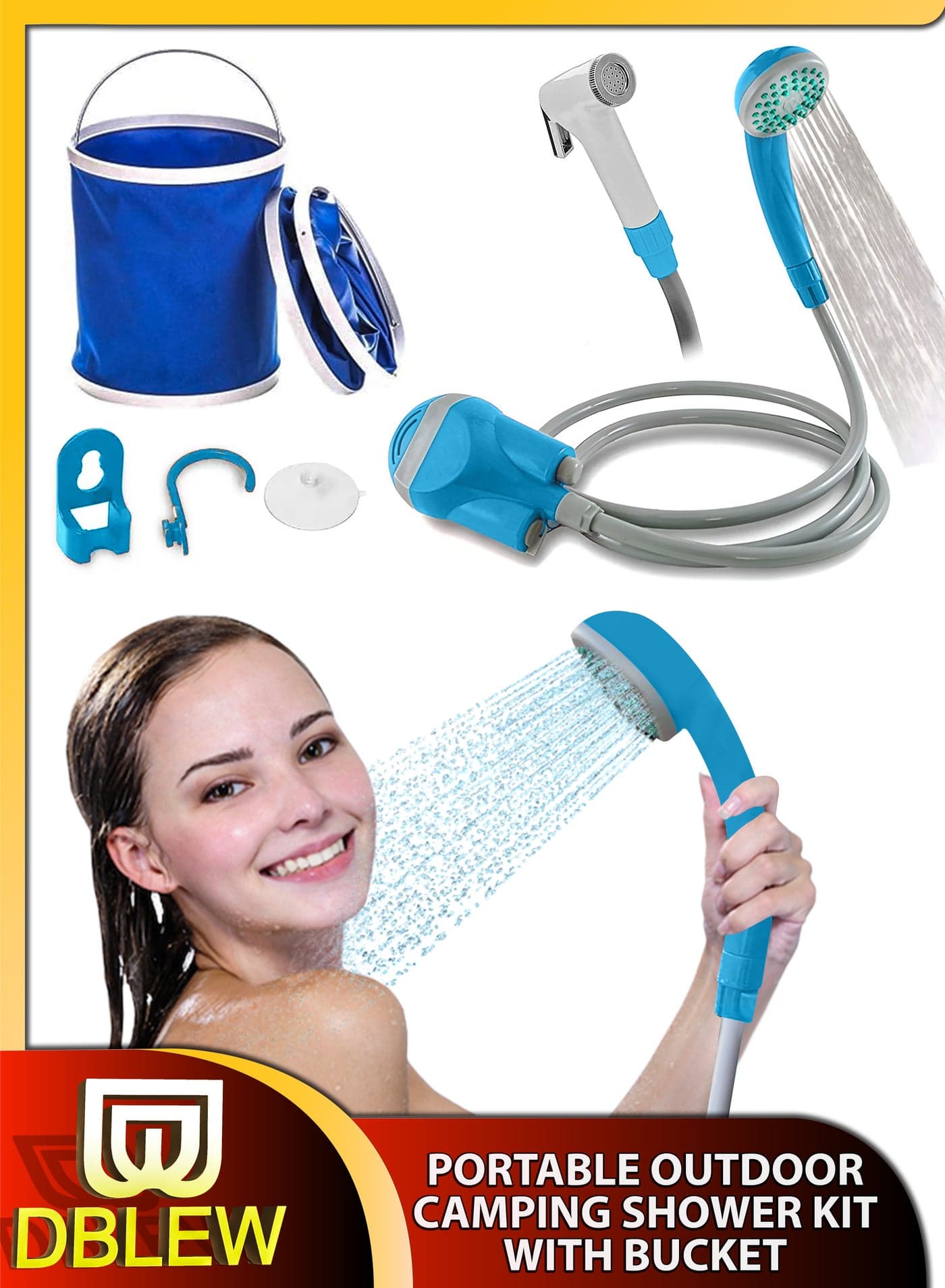 Portable Electric Outdoor Shower Kit With Foldable Bucket Rechargeable Camping Shower With Dual Shower Heads Water Filter for Camping Hiking Beach Pets Plants Travel Water Pump Machine Handheld Bidet
