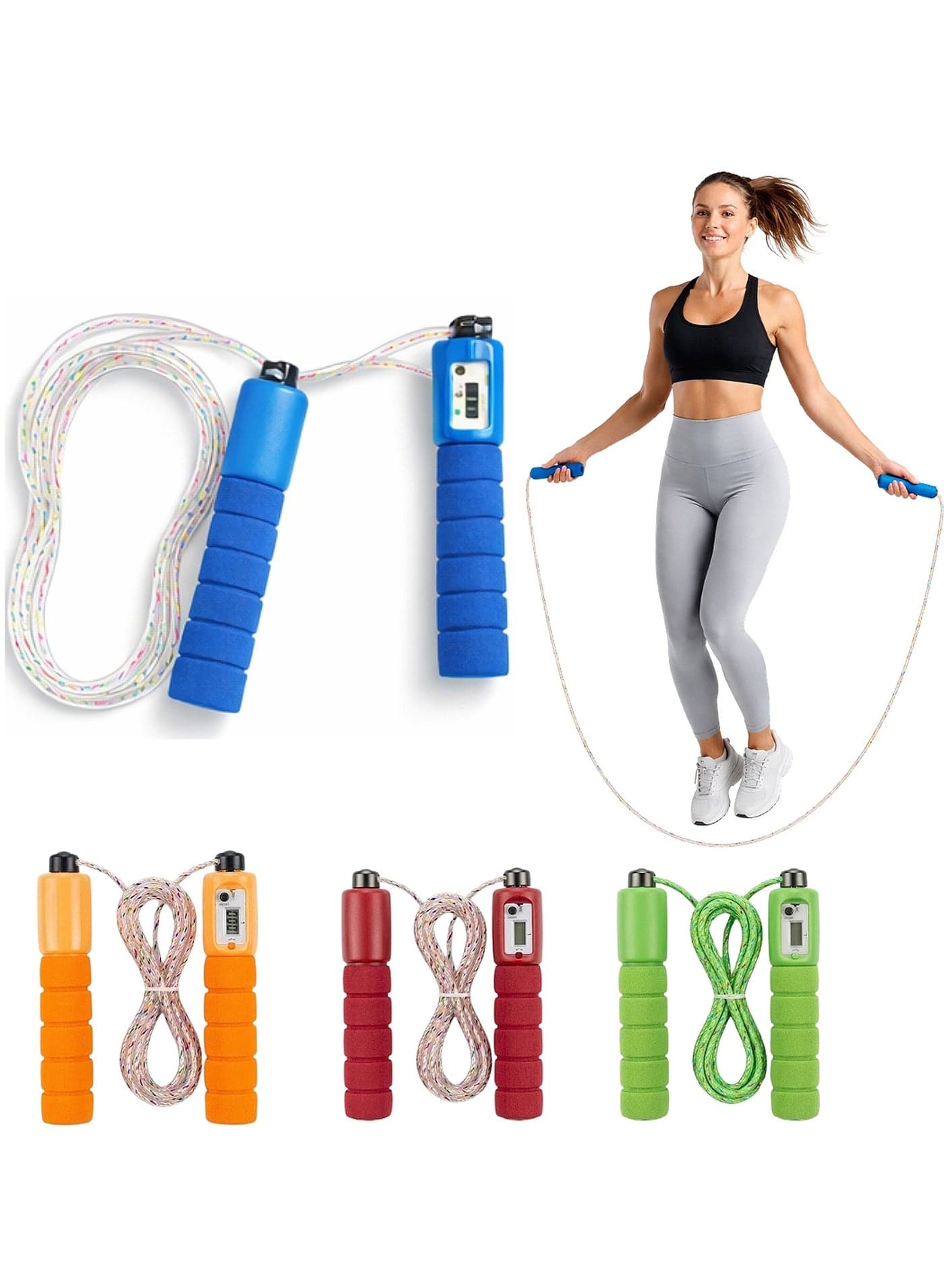 Digital Jump Rope with Counter, Adjustable Skipping Rope for Men, Women, Kids, Fitness Speed Rope with Foam Handles for Weight Loss, Cardio Workout, Home, Gym Equipment (Multicolour)