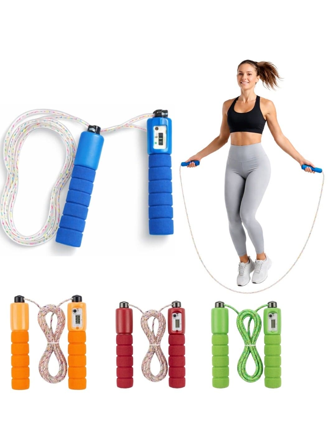 Digital Jump Rope with Counter, Adjustable Skipping Rope for Men, Women, Kids, Fitness Speed Rope with Foam Handles for Weight Loss, Cardio Workout, Home, Gym Equipment (Multicolour)