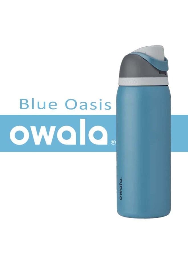 Owala FreeSip Insulated Stainless Steel Water Bottle with Straw, BPA-Free Sports Water Bottle, Great for Travel, 32 Oz, Blue oasis