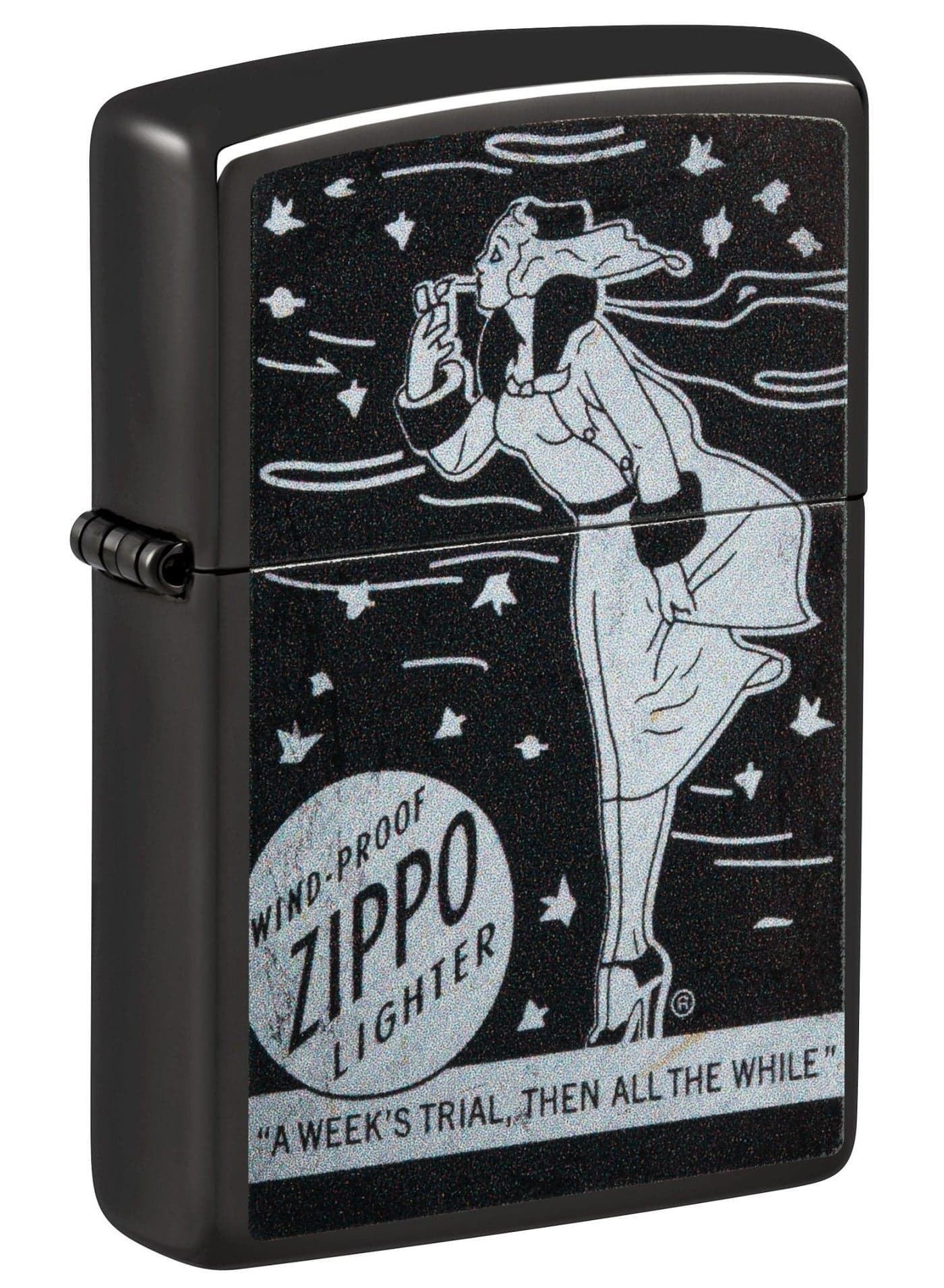 48456 24756 Windy Design High Polish Black Windproof Lighter