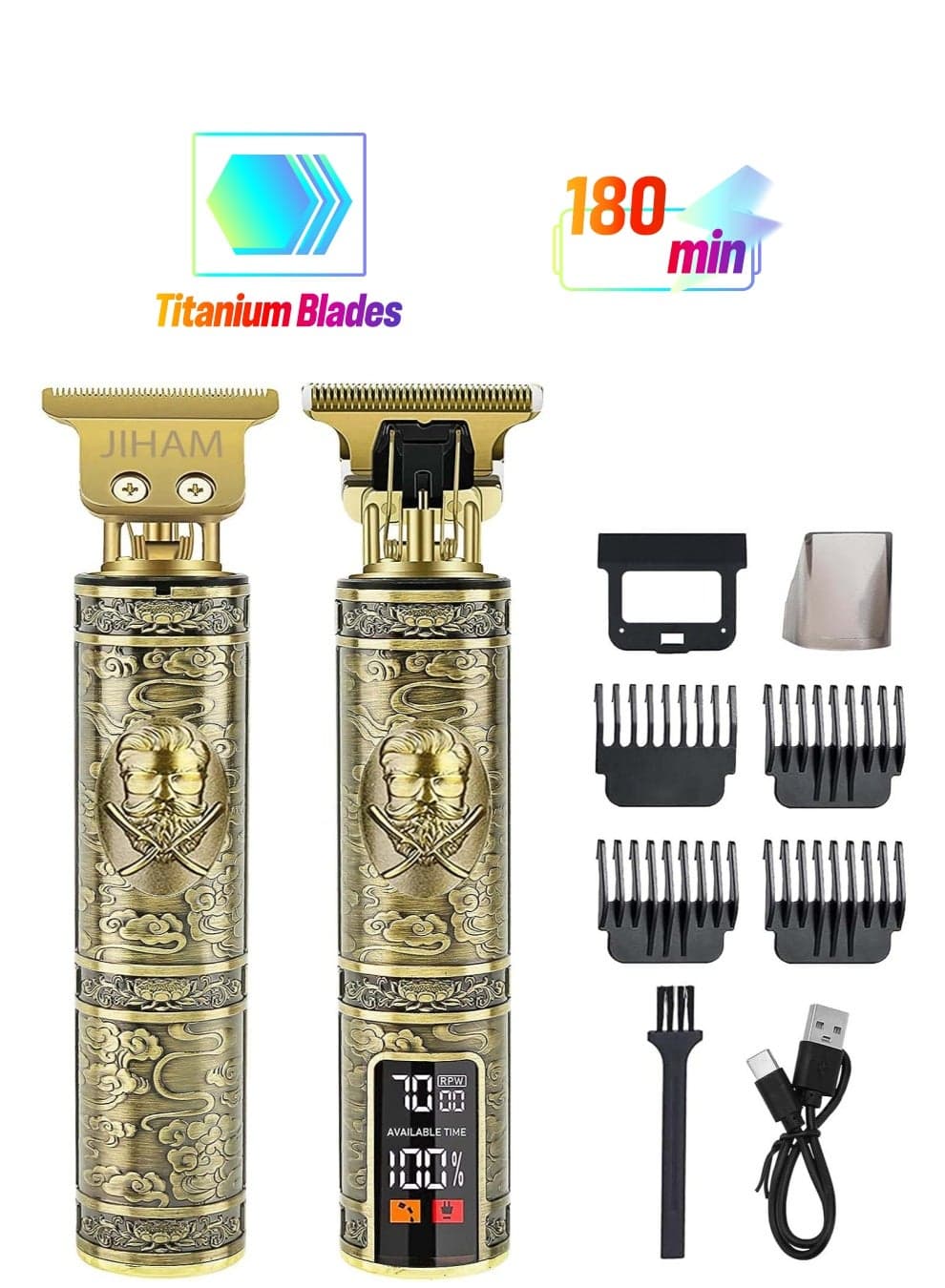 Beard Trimmer Mens Electric Hair Clippers Cordless with LCD Screen Sharp Titanium Precision Trimmer for Men Type C Rechargeable Hair Trimmer Clippers for Men Haircut for Families and Bar