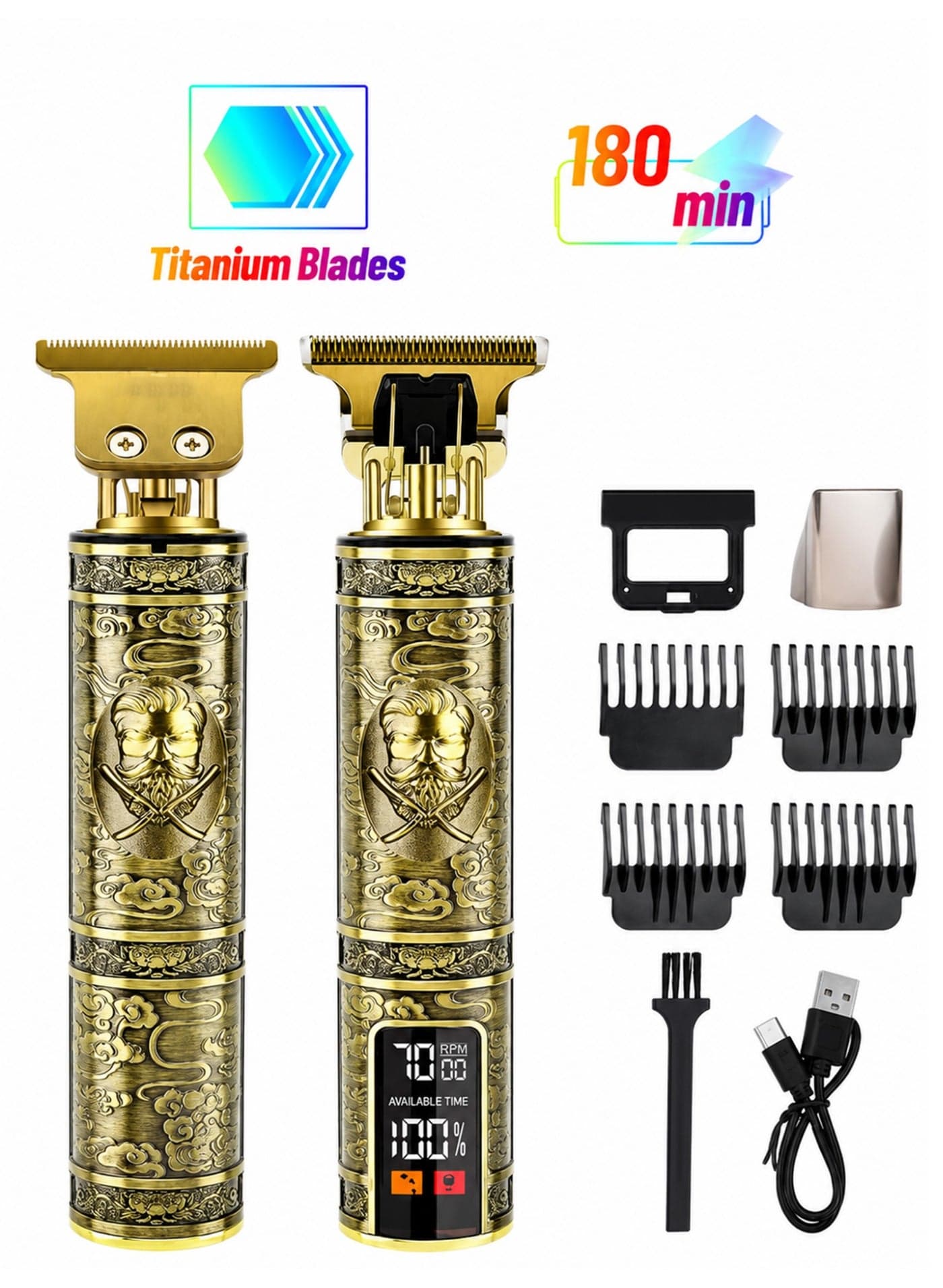 Beard Trimmer Mens Electric Hair Clippers Cordless with LCD Screen Sharp Titanium Precision Trimmer for Men Type C Rechargeable Hair Trimmer Clippers for Men Haircut for Families and Bar
