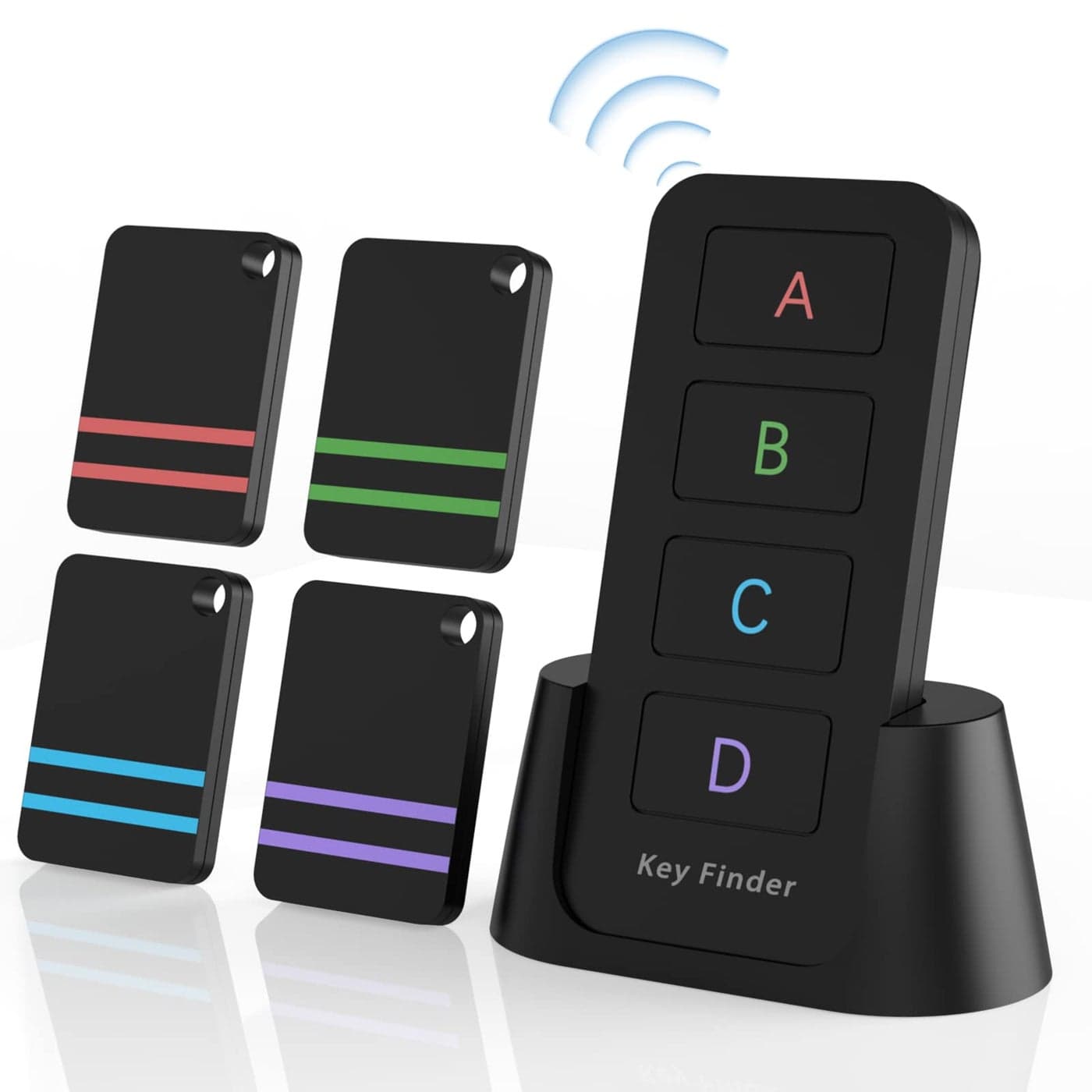 Jegoteer Remote Control Finder, Pack of 4 Find My Keys Device | Stick on Remote Finder Beeper, Tracker Tags for Car Keys and Phones | 120Ft Range 80dB RF Key Locator, Lost Key Finders That Make Noise