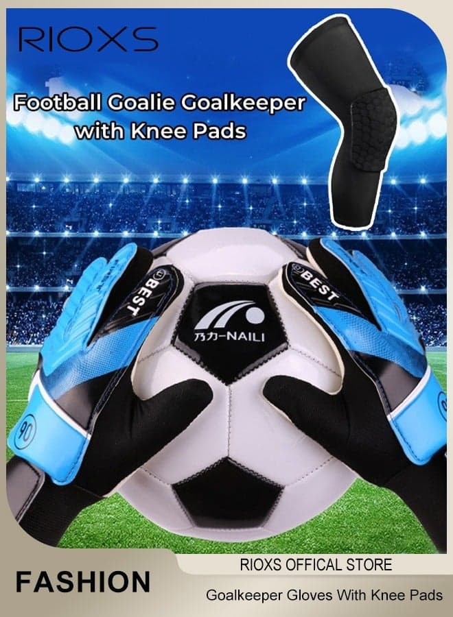Sport Goalie Gloves And Knee Pads,Size 5 Goal Keeping Gloves For Kids,Boys Girls Football Goalkeeper Gloves,Breathable Soccer Goalie Gloves,Training Soccer Gloves With Strong Grip Palms To Give Powerful Protection