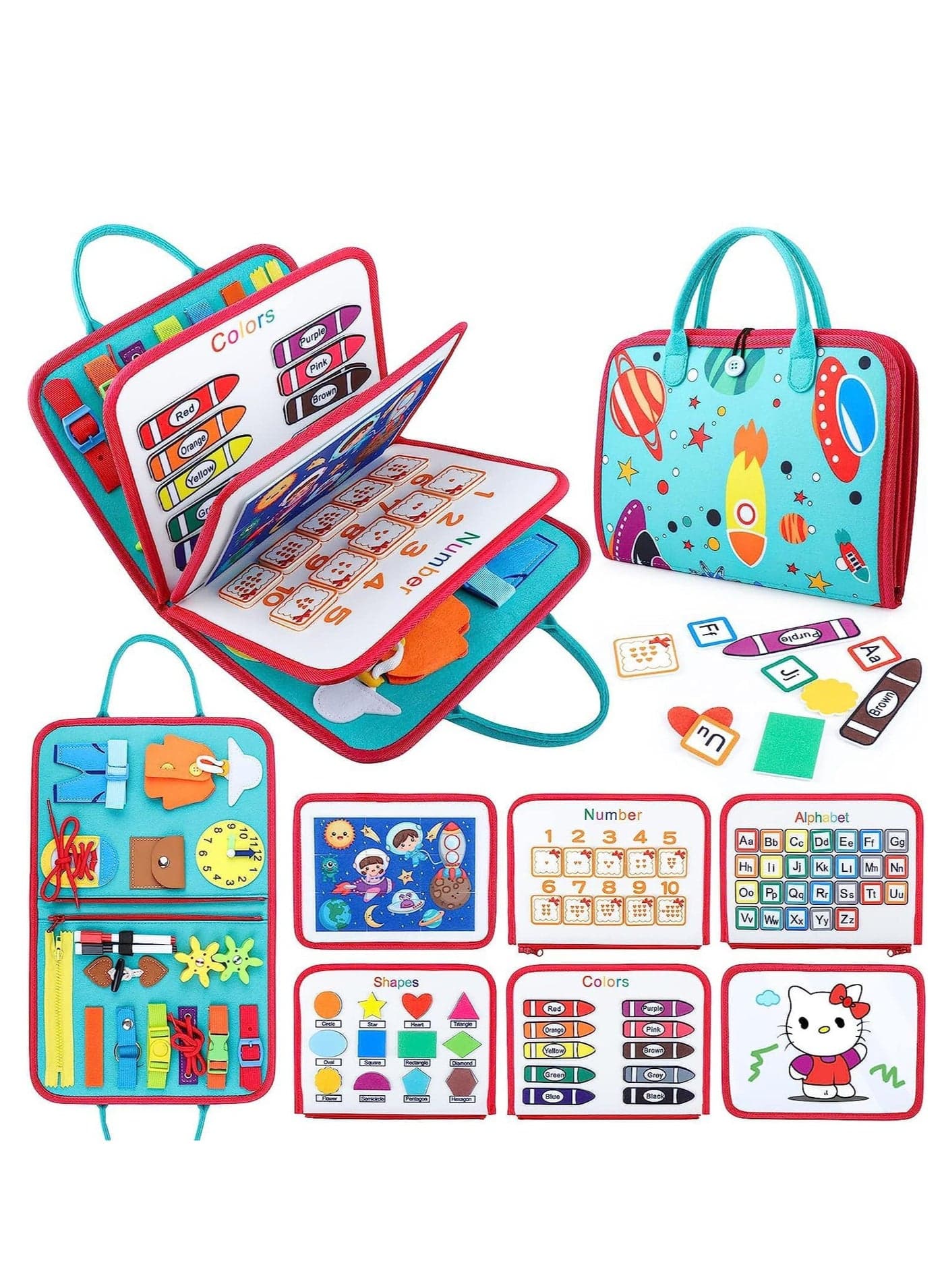 Montessori Toys Busy Board Toys for Girls Boys, Multiple Pages Toddler Toys for Preschool Learning with Zipper Removable