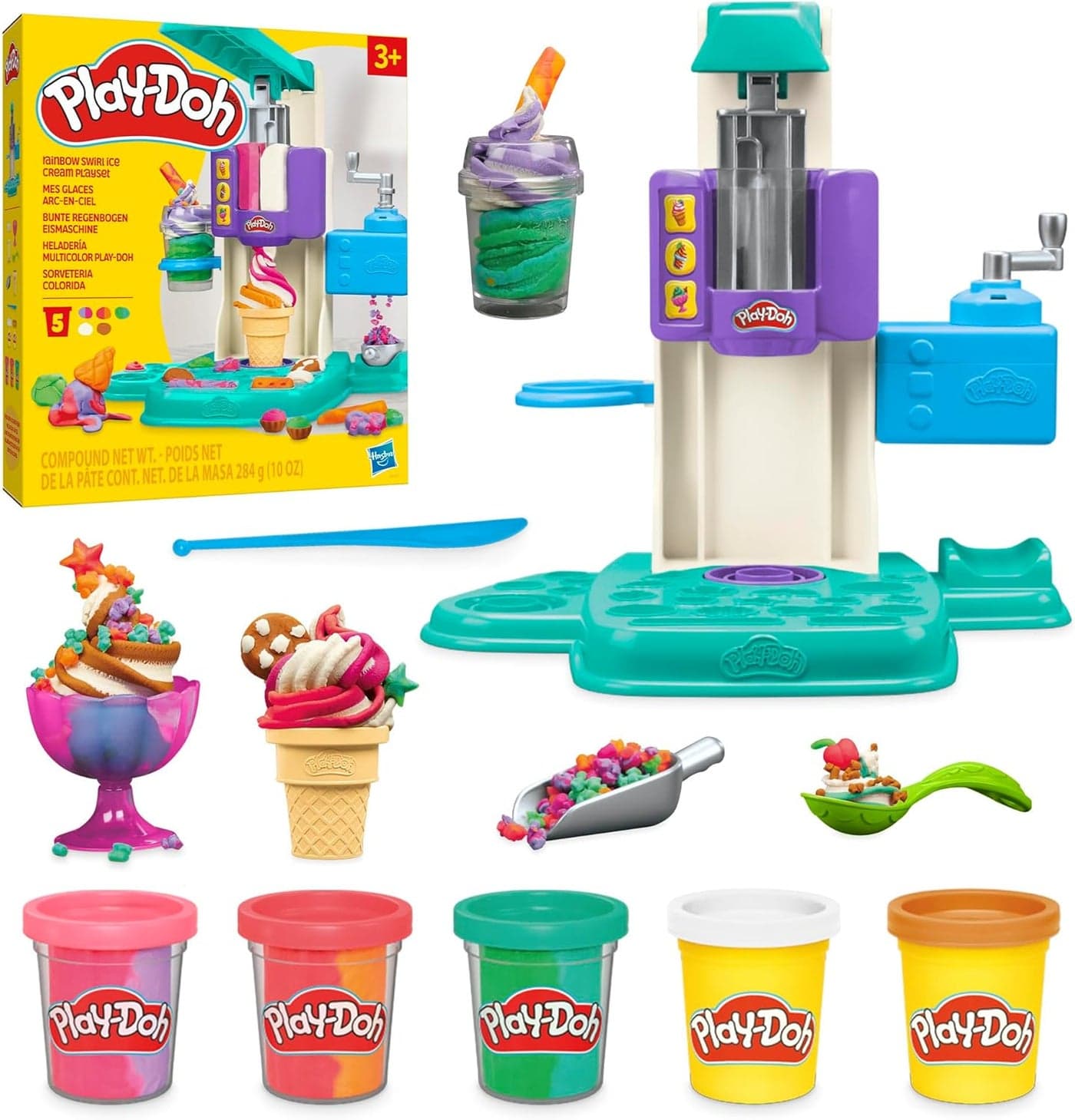 0Rainbow Swirl Ice Cream Playset with 7 Accessories for Kids