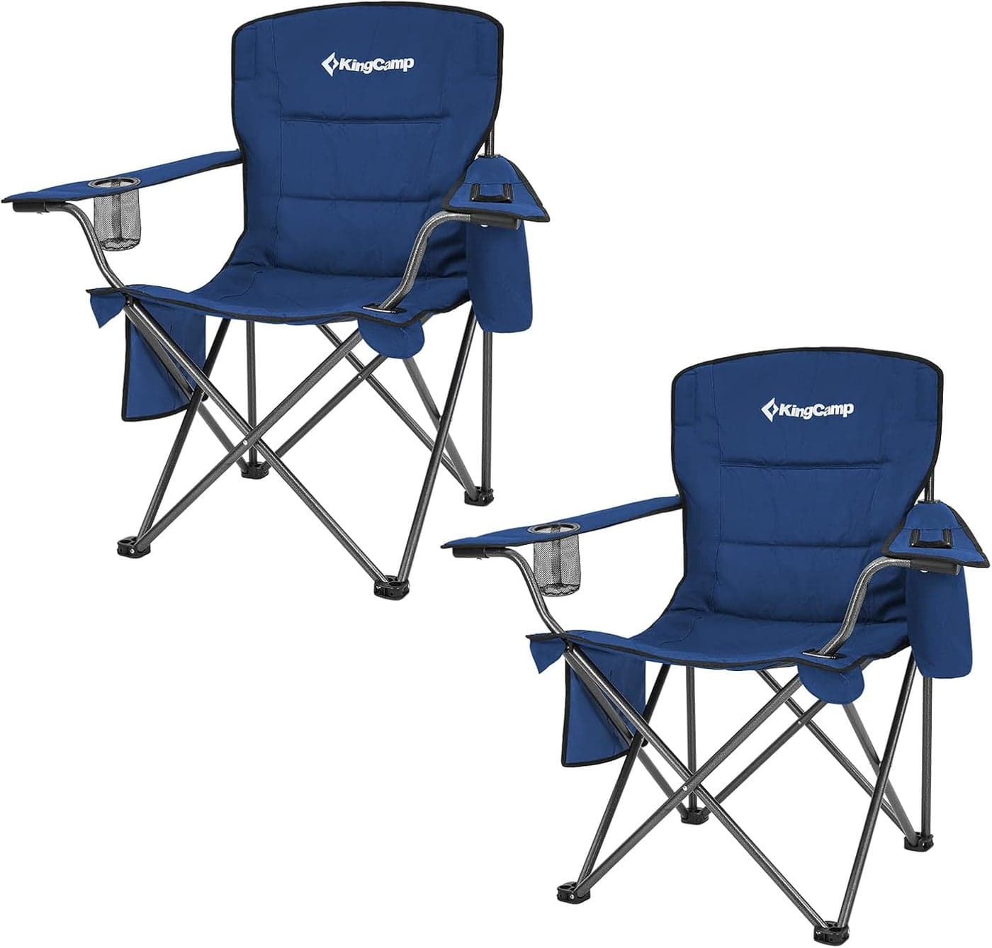 KingCamp Camping Chairs for Adults Folding Chairs Outdoor Picnic Chairs Folding Lightweight Padded Folding Chair with Cooler Bag and Cup Holder for Camping Picnic Hiking 136 kg Capacity Set of 2