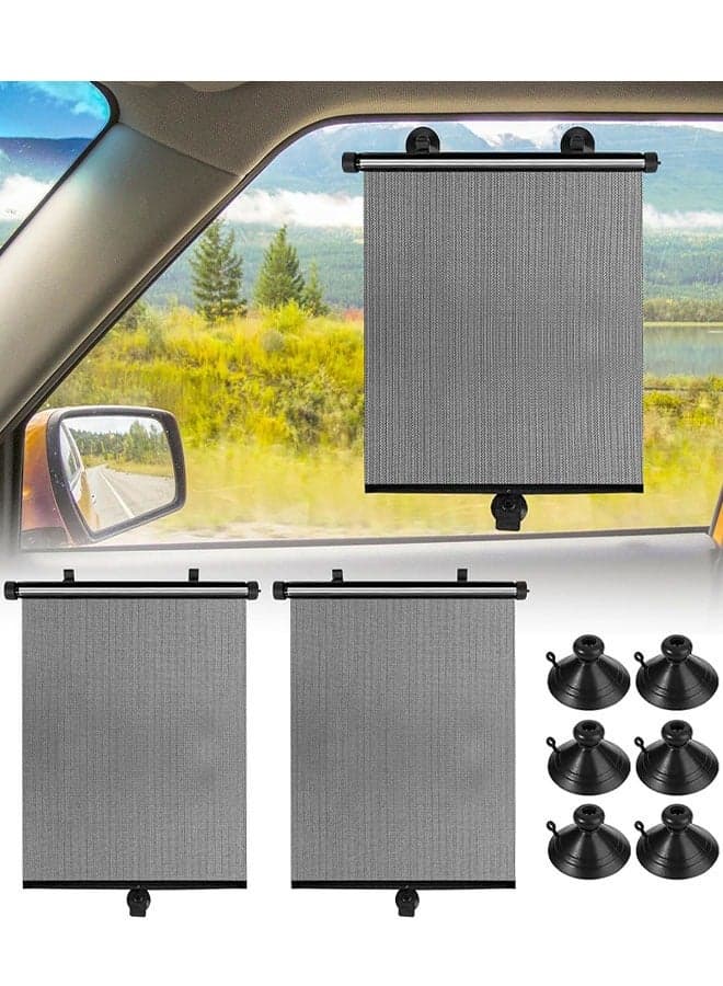 Car Window Shades for Side Windows, 2 Pack Retractable Side Window Sun Shade with 6pcs Suction Cups, Blocks UV Rays & Heat Glare Protection, Roller Sunshade for Kids, Pets, and Car Passengers (15x17 Inch)