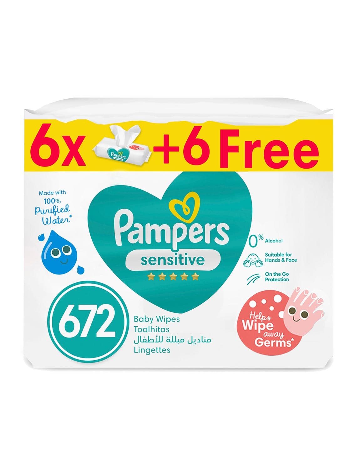 Sensitive Protect Baby Wipes for Hands and Face, 12 Packs, 672 Count
