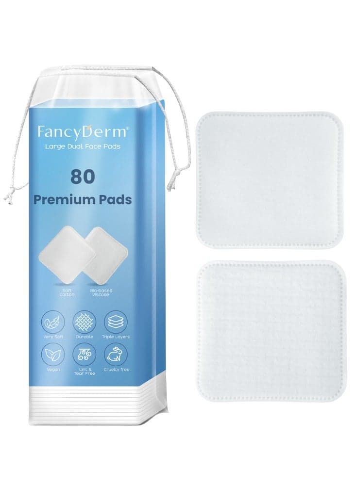 Cotton Pads Makeup for Face, 80 Large Dual Sided Makeup Remover Toner Micellar Water Pads, Lint & Tear Free, No Shedding, Triple Layers Skincare Pads, Textured & Ultra Soft Side