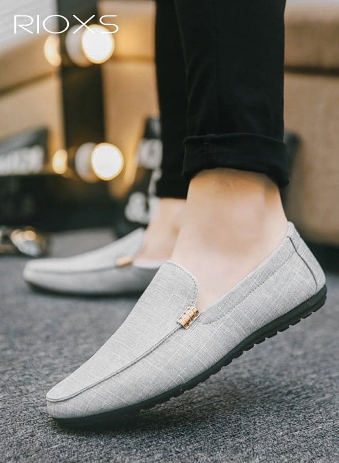 Men's Slip-ons Loafers, Classic Formal Casual Flat Loafers, Breathable Driving Shoes, Lightweight Outdoor Boat Shoes, Non-slip Walking Shoes, Mens Comfy Loafers for Office, Fashion Penny Shoes, Simple Flats Matched with Different Outfits, Grey