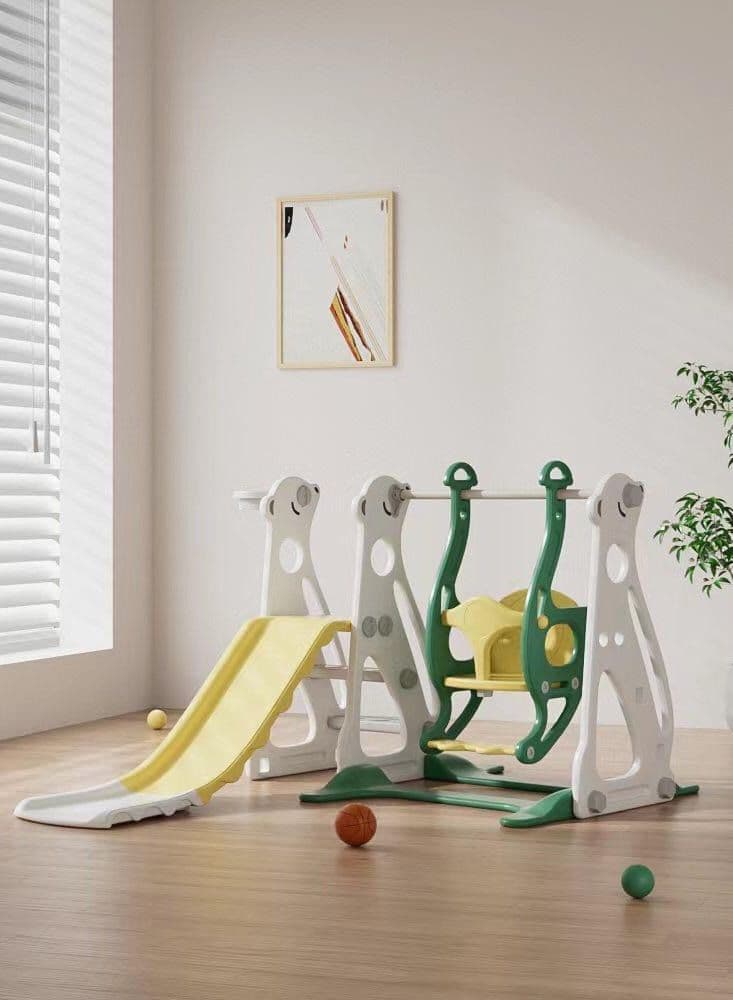 RBWTOYS- 3 in 1 Swing and slide for Kids Toddler Climber and Swing Set with Basketball Hoops