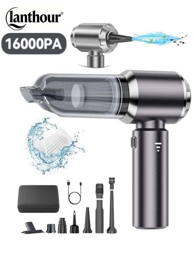 16000PA High Power Car Vacuum Cleaner Portable Cordless Mini Vacuum Cleaner 4 in 1 Compressed Air Dust Collector, Blower, Handheld Vacuum Cleaner with Brushless Motor for Car, Home, Office, Camping
