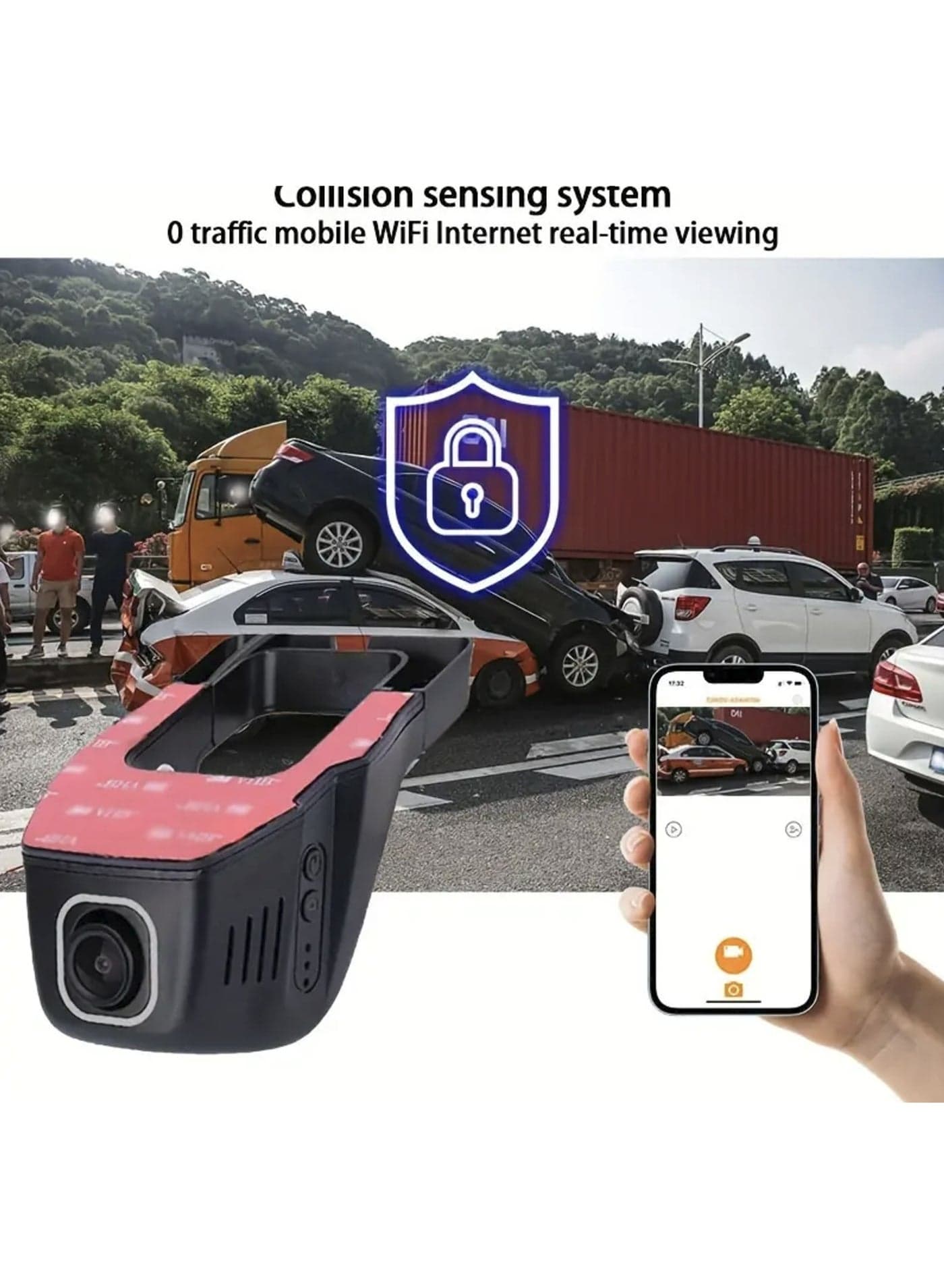 Alayjah,1 Year Warranty 1080P HD Dash Cam with Night Vision, Wireless WiFi, Motion Sensing, Dashboard Mount, 32GB Memory Card 11000020