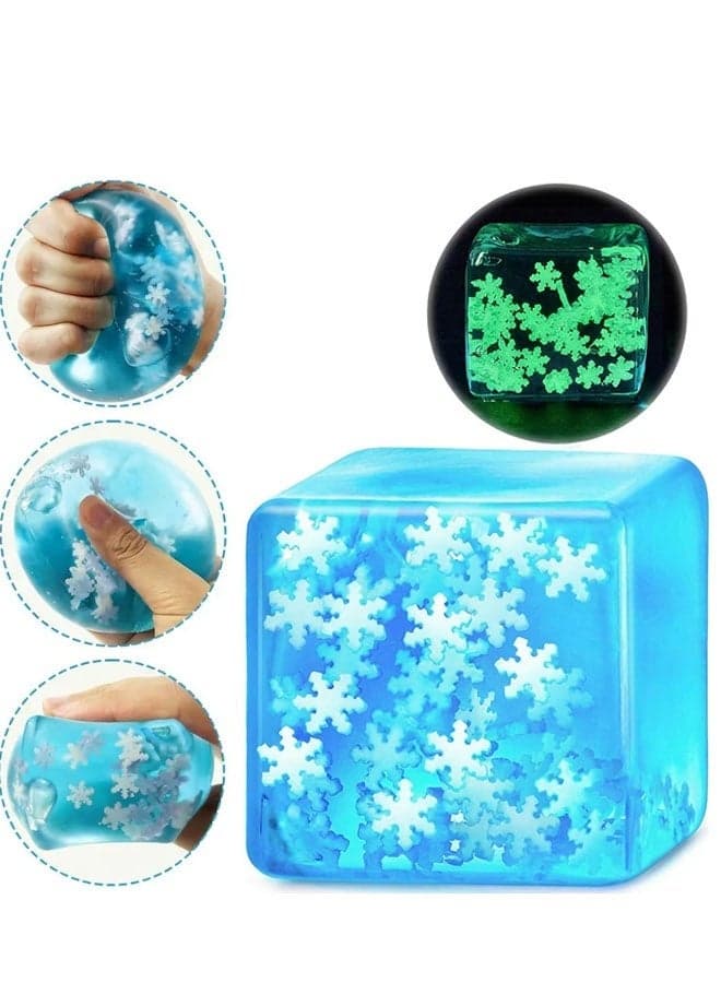 Squishy Fidget Toys Adults Stress Cube - Glow in The Dark Snowflakes Sensory Toys for Kids with Autism Stress Balls for Kids Teens Squeeze Squishy Toys-Glow Blue Cube