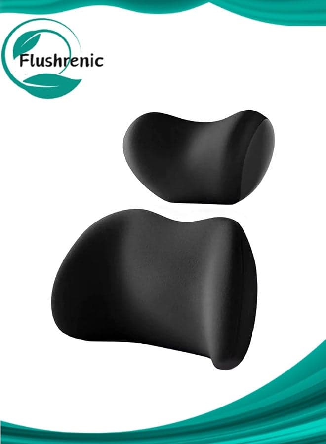 Car Headrest & Lumbar Support Cushion,Car Lumbar Support Pillow and Car Neck Pillow Kit with Adjustable Strap,Ergonomic Car Seat Headrest & Lumbar Cushion for Driving, Rest, Sleep