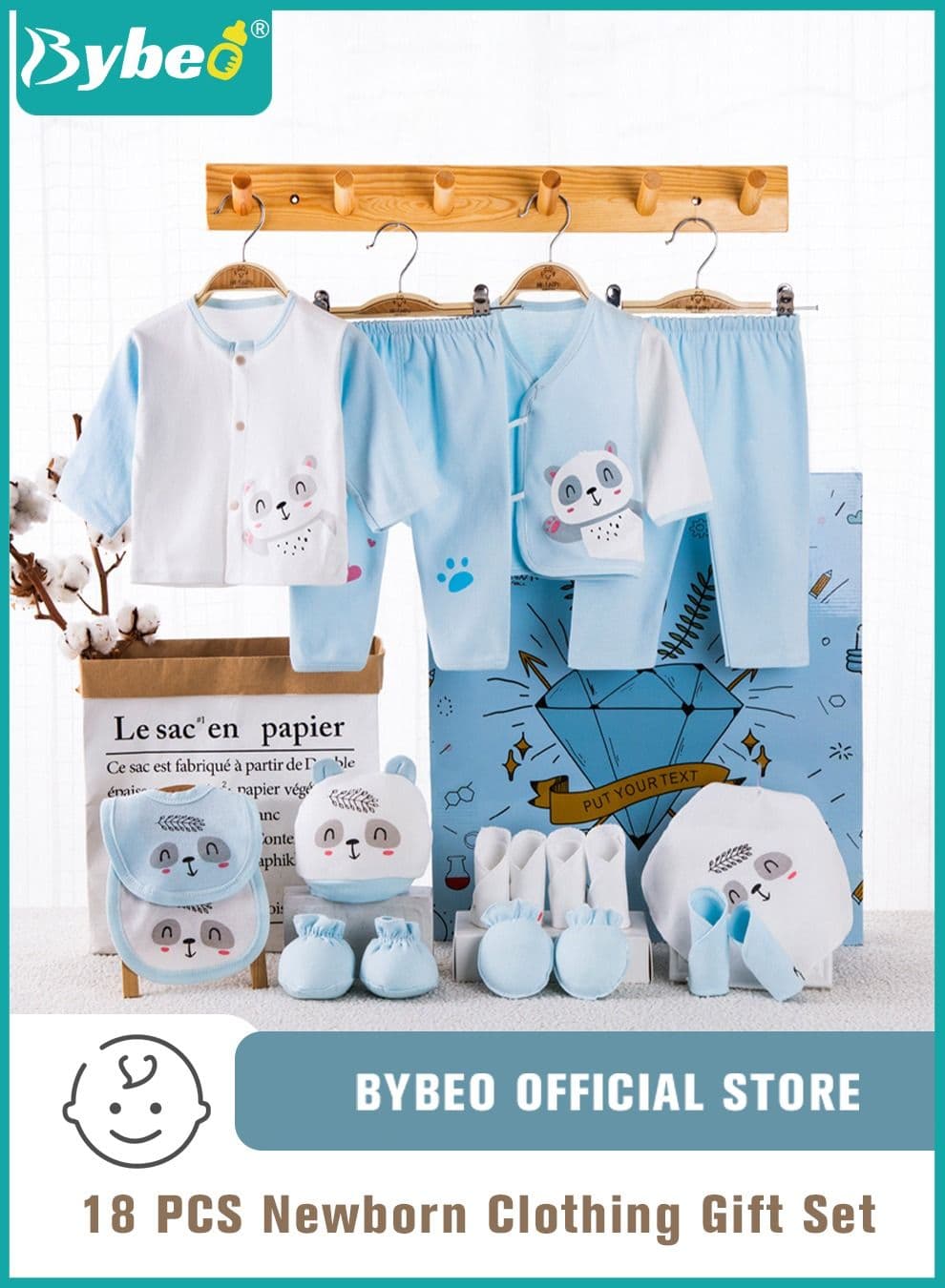 18 PCS Newborn Baby Gift Box Babies Clothes Set Infant Clothing Rompers Coat Socks Hat 100% Cotton for Boys & Girls