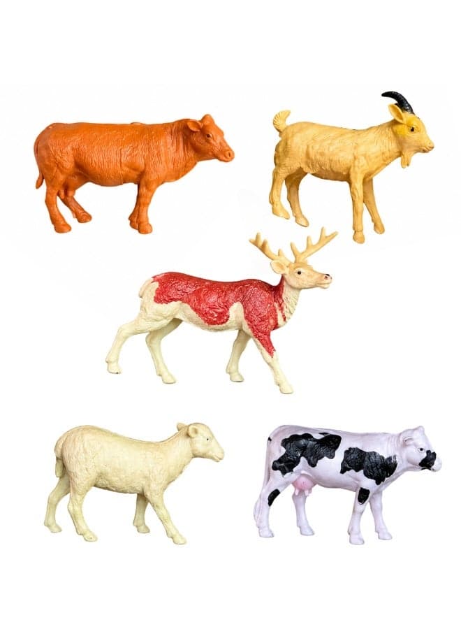 Set of 5 Realistic Wild Animal Toy Figures Set for Kids – Jungle & Farm Animals Collection, Durable Plastic Educational Playset for Learning, Imaginative Play, School Projects & Gifts (Multi Animal Pack, Assorted Colors & Species)