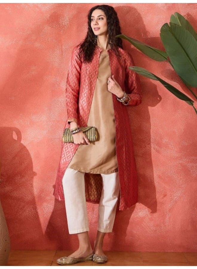 Pink Banarasi Brocade Jacket Dress