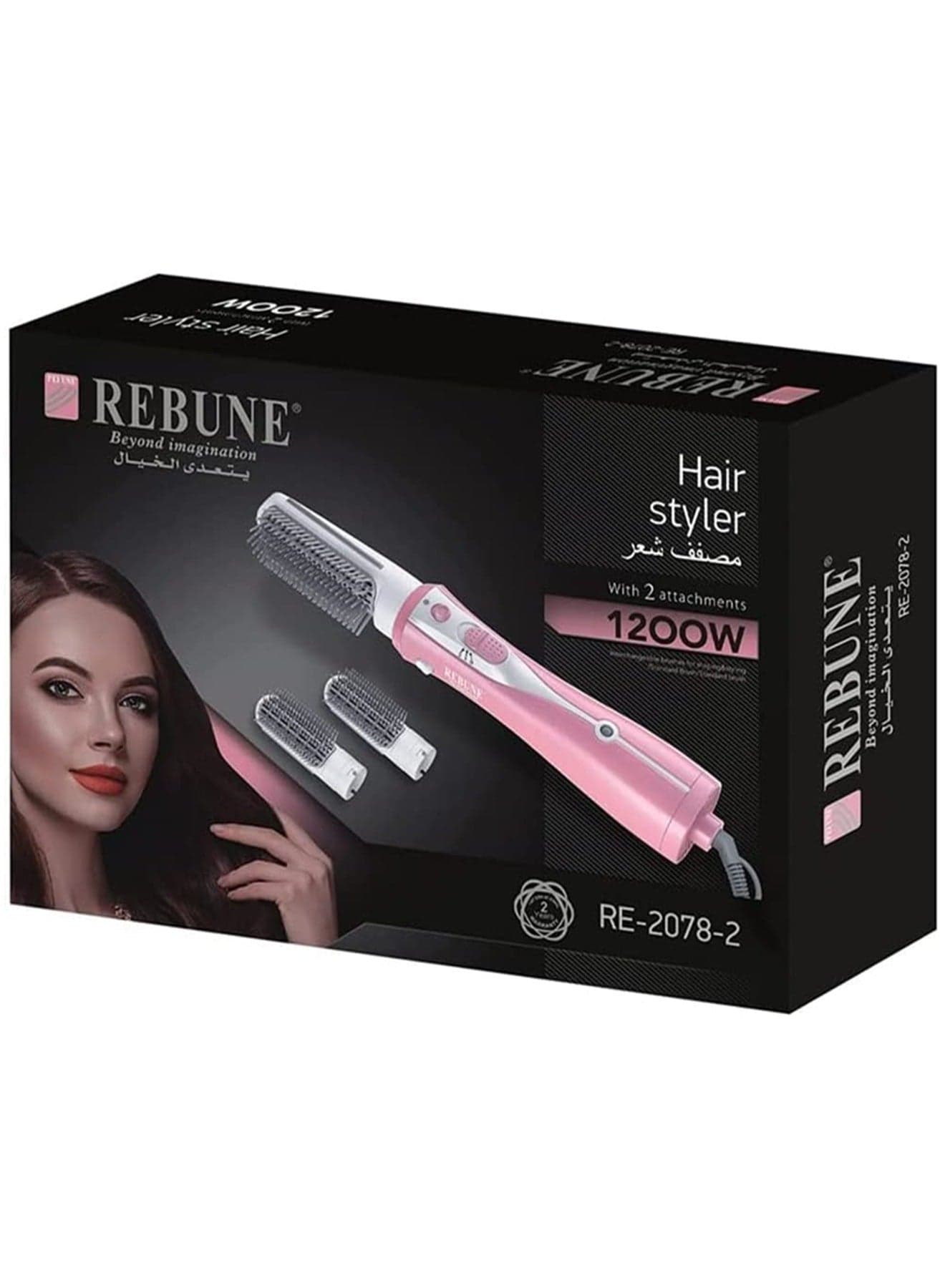 Original 1200W Electric Hot Air Hair Straightener Brush Hair Dryer Styler Brush With 2 Attachment UAE Plug Pink/White