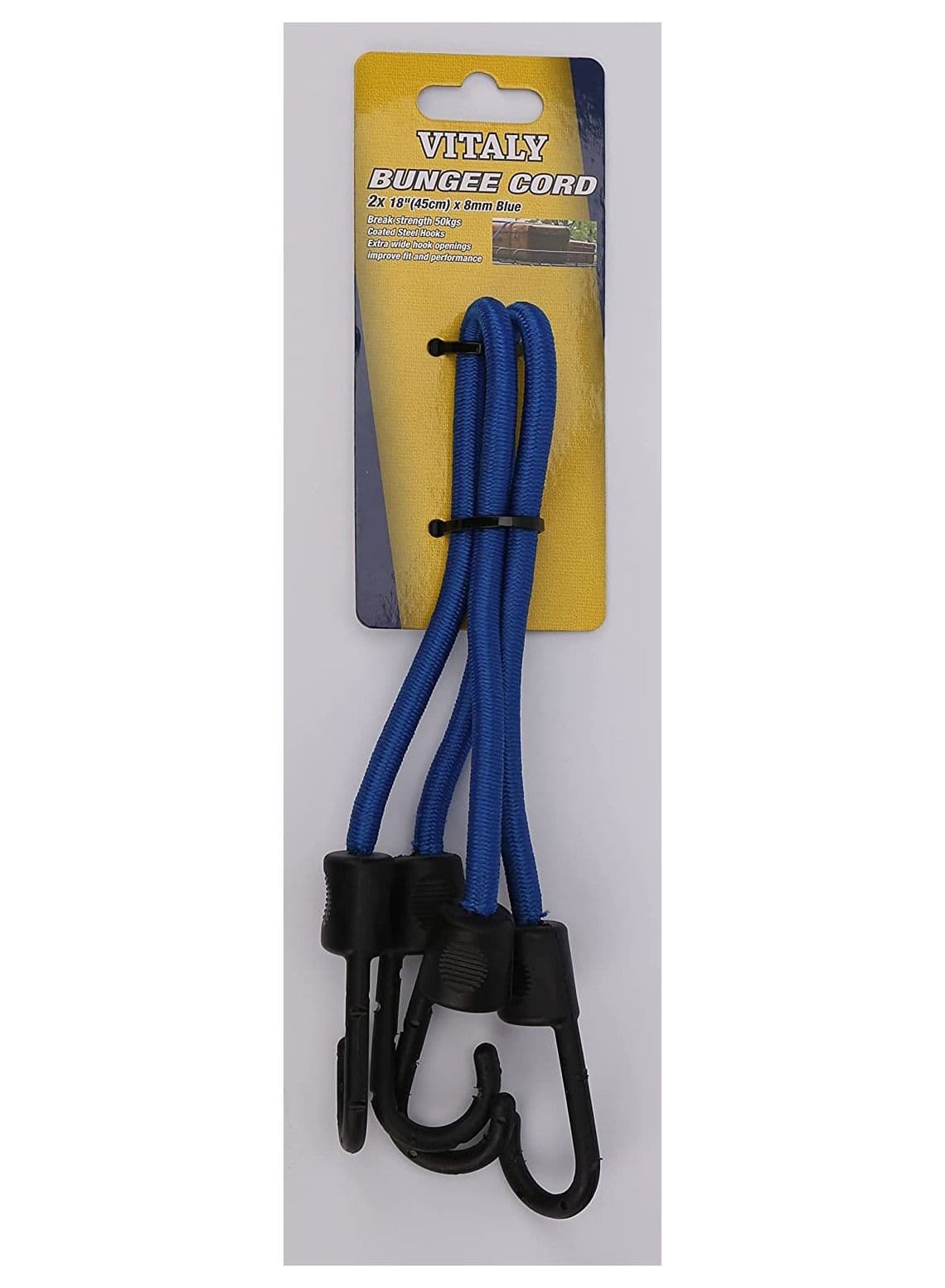 Vitaly Pack of 2 Bungee Cords, Elastic Straps with Hooks for Bicycle, Suitcase, Camping, Car, Luggage (18" x 8 mm)