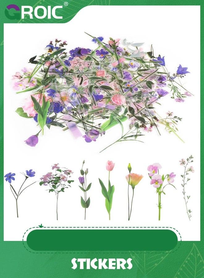 80 Pieces Natural Flower Stickers for Scrapbooking, Self-Adhesive Scrapbooking Stickers for Card Making Letters DIY,Cute Flower Stickers for Scrapbooking, Waterproof Vinyl Floral Stickers Pack