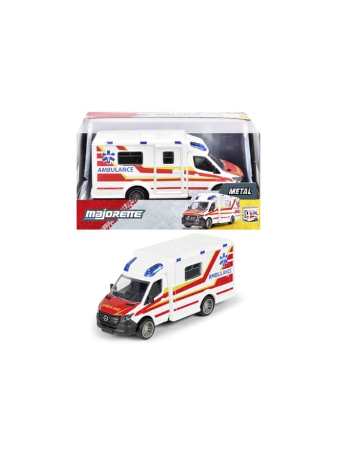 Majorette Mercedes-Benz Sprinter Ambulance, 15 cm Officially Licensed Diecast Rescue Vehicle with Lights, Sound, Opening Rear Doors and Rubber Tires, Ages 3+