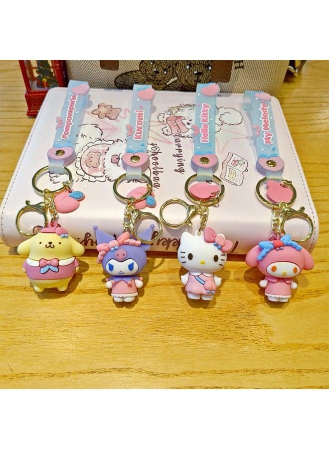 4 PCS Cute Anime Keychains Wristlet for kids Girls Women Car Keys Wallet Purse Bag Backpack Charm Wrist Key Chain